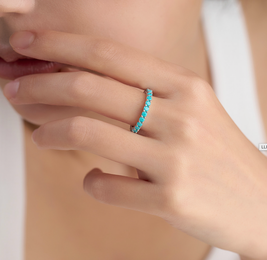 LLOYD Timeless White Turquoise Tennis Ring 925 Silver