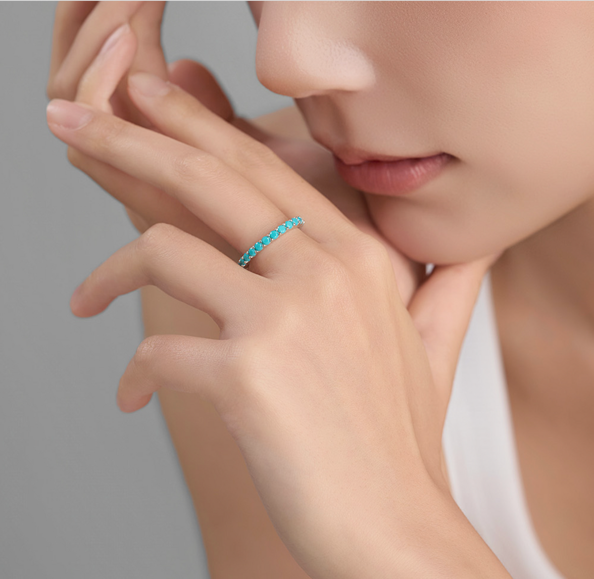 LLOYD Timeless White Turquoise Tennis Ring 925 Silver