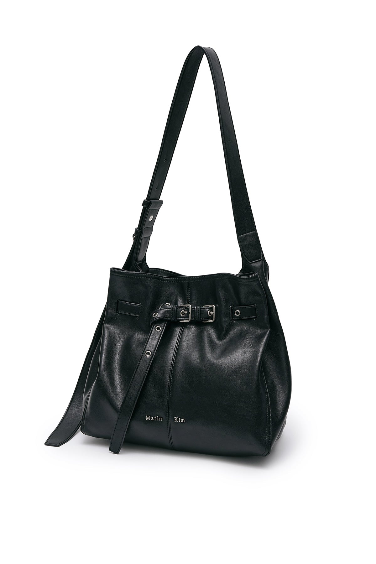 Matin Kim Belted Volunn Mid Bucket Bag - Black