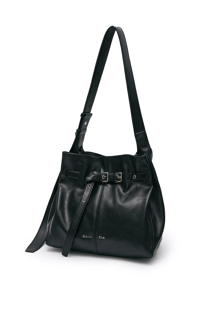 Matin Kim Belted Volunn Mid Bucket Bag - Black