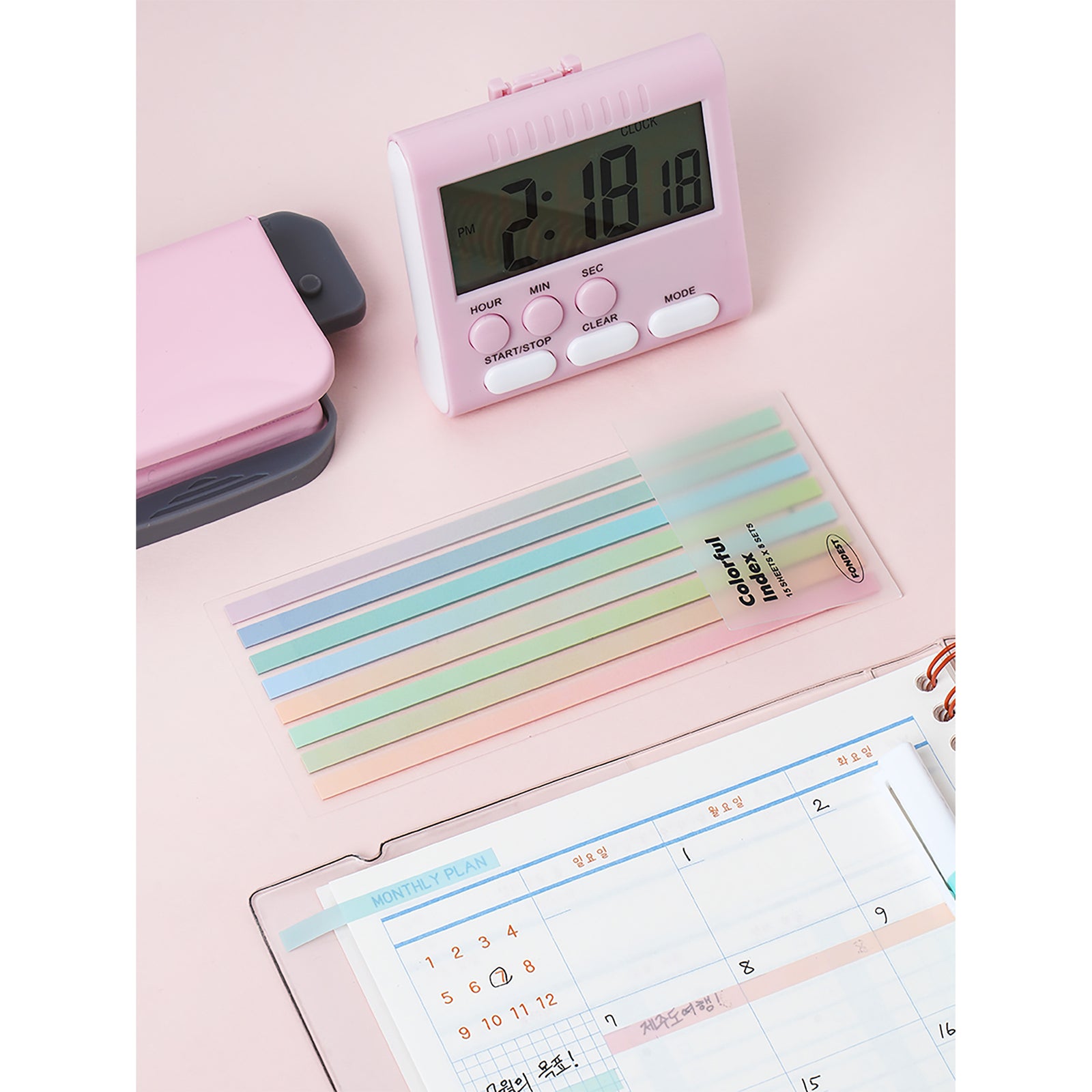 Daiso Korea 8-Color Colorful Long Index Tabs 8 colors x 15 sheets (120 tabs) – front packaging